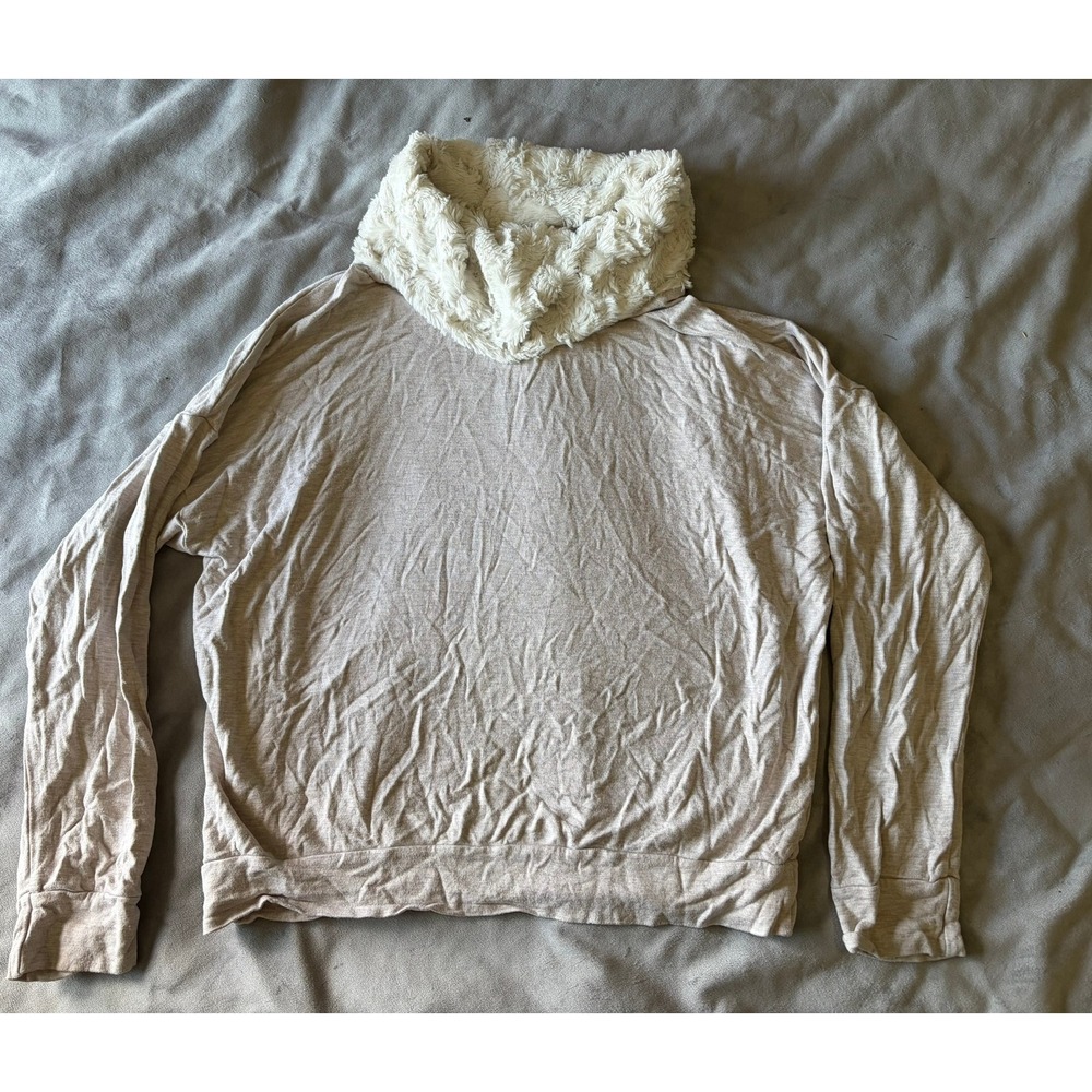 Allison Joy Womens Faux Fur Cowl Neck Pullover Top Tan Beige Size Medium